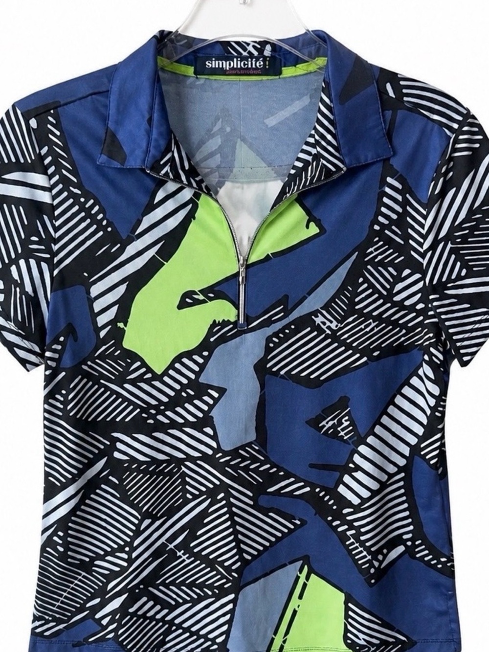 Jamie Sadock Blue, Lime & Black Graphic Zip Polo